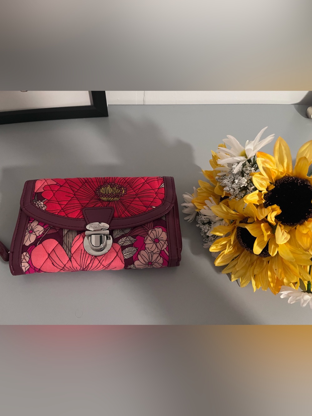 Vera Bradley Floral Wristlet Wallet Burgundy Pink